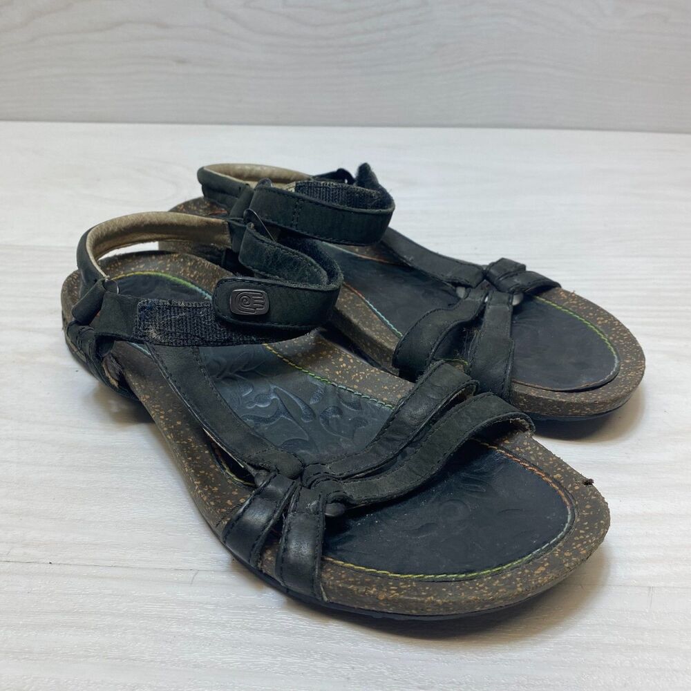 Teva Ventura Cork 2 Strappy Sandals Women's Size 7.5 Black Leather Adjustable